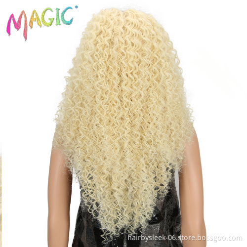 MAGIC 26"Inch Black Kinky Wave Hair Synthetic Lace Front Wig Heat Resistant Kinky Curly Hair Lace Front Wigs For Black Women